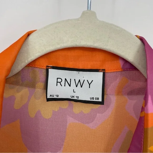 Rnwy orange pink floral blouse Sz 8 button front - Picture 3 of 10